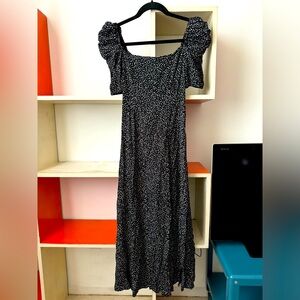 & Other Stories black and white dot midi dress with puff sleeve, sz 0